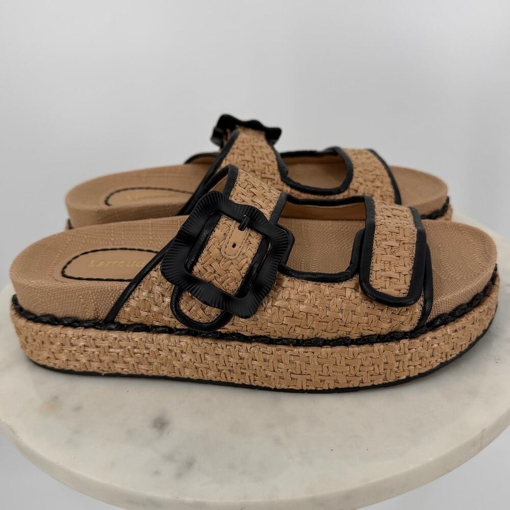 Larroude Maui Slide Natural Raffia Black Trim Sandals Size 7 - Picture 5 of 7